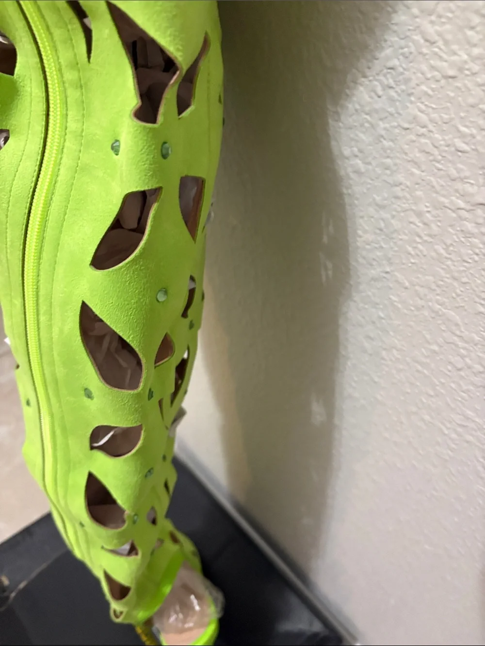 Neon Green Cutout Over-the-Knee Stiletto Boots